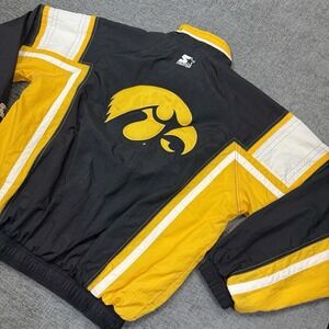 Vtg Starter Iowa Hawkeyes Jacket Mens XL Black Yellow Full Zip 90s Windbreaker